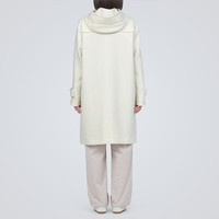 無印良品 MUJI(無印良品 )女式羊毛混牛角扣大衣长款连帽毛呢呢子外套秋冬季外衣女装 米白色 L (165/88A)