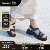 Clarks 其乐 学院系列女鞋夏季交叉绑带厚底摩登时尚牛皮凉鞋 黑色 261765174 37.5