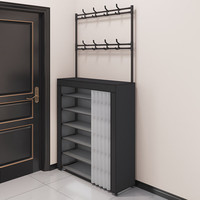 三栖虎防尘鞋架多层家用落地一体式鞋帽架客厅门口衣帽架租房置物架子 黑色5层60
