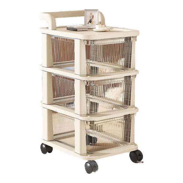 家捷仕 落地置物架家用零食玩具收纳柜抽屉式移动多层储物架小推车 透明抽屉款