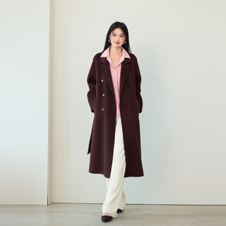 伊芙丽蒋欣代言【镇店】驼绒桑蚕丝高级双面毛呢外套羊毛大衣女冬季 木兰红  S 90-115斤