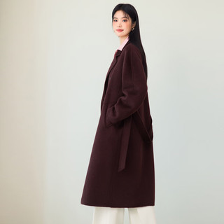 伊芙丽蒋欣代言【镇店】驼绒桑蚕丝高级双面毛呢外套羊毛大衣女冬季 木兰红  S 90-115斤