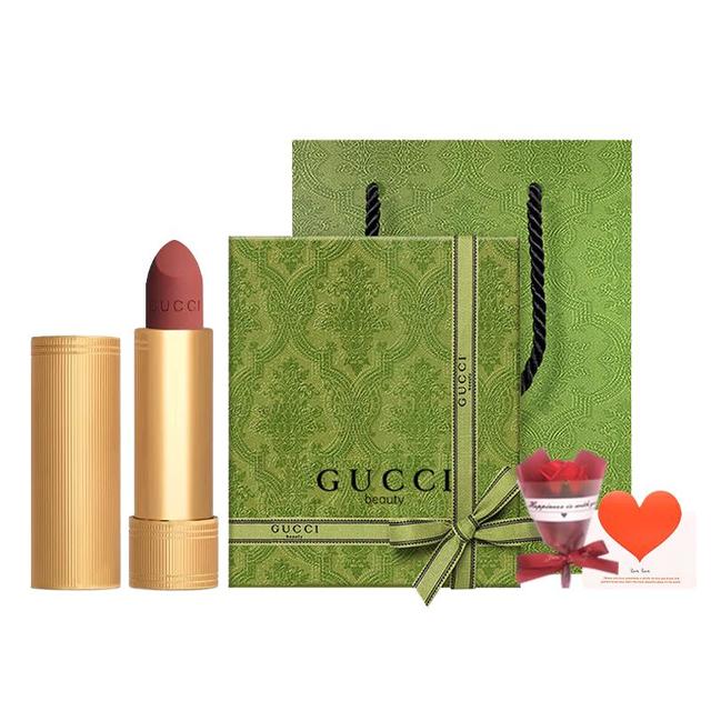 移动端、京东百亿补贴：GUCCI 口红绒雾哑光208碎花丝润套装唇釉礼盒装505  绒雾口红 208#甜飒蜜桃