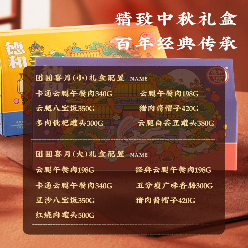 【送月饼】德和罐头礼盒午餐肉罐头酱帽子八宝饭云南特产中秋