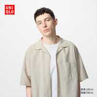 优衣库男装女装棉麻衬衫/短袖衬衣开衫休闲纯色477181 32 深米色 L /175/100A