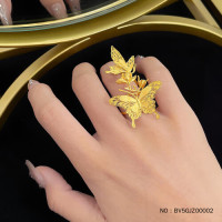 老庙黄金 黄金戒指 实心蝶舞纷飞戒指结婚 约13.55g