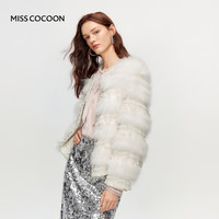 MISSCOCOON可可尼短外套女2025冬季千金风白色蕾丝貉子毛皮草