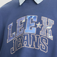 李 Lee25秋冬舒适版圆领植绒印花Logo男长袖卫衣潮LMT010842204 复古牛仔蓝 S