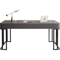 法卡威岩板书桌轻奢现代意式极简办公工作台学习桌卧室家用台式电脑桌 雪山白岩板面+灰柜+黑架 100*60*75公分