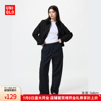 UNIQLO 优衣库 女装法兰绒舒适长裤/全棉柔软宽松直筒休闲裤478849 09 黑色 XL /165/76A