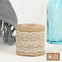 栋梁鸟 彩色麻布卷 蕾丝花边 DIY手工圣诞婚庆工艺 麻布卷 米白 6CM宽 2米长