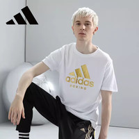 移动端、京东百亿补贴：adidas 阿迪达斯 男装透气快干圆领时尚潮流舒适运动休闲T恤 白/金  2XL