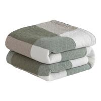 金号纯棉毛巾被A类毛毯夏季空调被午睡盖毯家用宿舍可机洗老式毛圈 绿大格【全棉面料 吸湿散热】 100cm*150cm 毛巾被