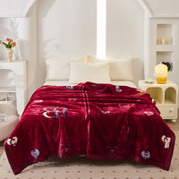 南极人双层毛毯被子冬天加厚款拉舍尔盖毯冬季10婚庆保暖盖毯宿舍绒毯子 CC-639 酒红 150cmx200cm约4斤