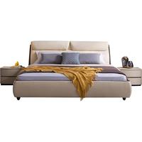 慕思(de RUCCI)双人床 现代简约皮床软靠包婚床主卧大床 恋怀 1.8*2米 内嵌款(米黄色)-BCW-016