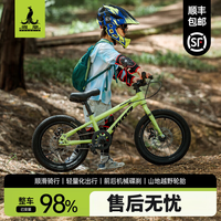 凤凰 儿童自行车青少年3-4-6-8-10-12-15岁中大童山地车脚踏车单车 森系绿辐条轮98装-辅助轮+单支撑 16寸(适合105-120cm)