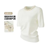 JOSEPH ABBOUD 【亲肤莱赛尔】春秋法式高级温柔圆领钉珠花卉领圈T恤针织衫
