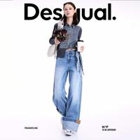 Desigual 25水洗翻边皮牌牛仔裤女款阔腿裤