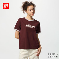UNIQLO 优衣库 UT PEANUTS 印花短袖T恤 史努比480661 18 暗红色