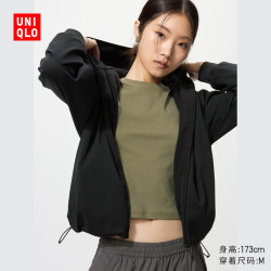 优衣库 女装双面穿防风摇粒绒拉链连帽外套户外防水冬季479697 09 黑色