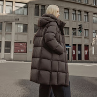 坦博尔高充绒量连帽羽绒服女中长款加厚保暖冬天外套TBF530780J 巧克力 XL (175)