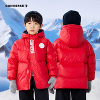 Converse匡威儿童装25年柔软舒适面包服保暖上衣男女童短款连帽羽绒服 匡威红 130 充绒量约130g 【身高116-122cm】