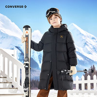 Converse匡威儿童羽绒服男女童冬季长款过膝中大童装极寒泡芙保暖外套 正黑色 110 充绒量约136g 【身高104-110cm】