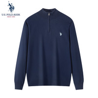 美国马球协会 U.S. POLO ASSN.保罗针织男秋季商务休闲t恤毛衣男百搭保暖长袖外套 蓝色3XL 蓝色 纯棉半开衫