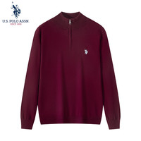 美国马球协会 U.S. POLO ASSN.保罗针织男秋季商务休闲t恤开衫毛衣男百搭保暖长袖外套 酒红 2XL 酒红 纯棉半开衫