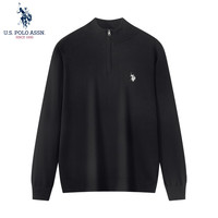 美国马球协会 U.S. POLO ASSN.保罗针织男秋季商务休闲t恤毛衣男百搭保暖长袖外套 黑色2XL 黑色 纯棉半开衫