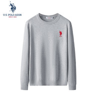 美国马球协会 U.S. POLO ASSN.保罗针织男秋季商务休闲t恤开衫毛衣男百搭保暖长袖外套 浅灰 2XL 浅灰 纯棉圆领