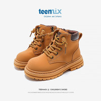 天美意(TEENMIX)童鞋儿马丁靴女童靴子2024春秋大黄靴儿童短靴中大童男童皮靴 驼色 26