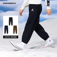 匡威 儿童长裤2025秋冬加绒保暖裤束脚运动裤梭织长裤中大童工装裤 正黑色 140