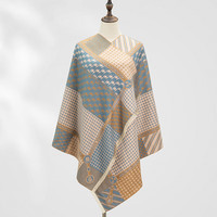 达芬奇密码女性保暖加厚大围巾办公室午睡披肩毛毯防寒 方格千鸟 粉蓝