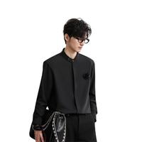 伯爵卓尔 Earl Joel新中式远红外发热长袖衬衫男士2025秋季新款通勤衬衣男 X531366 月夜黑