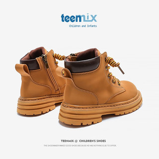 天美意（TEENMIX）童鞋儿马丁靴女童靴子2024春秋大黄靴儿童短靴中大童男童皮靴 驼色 26