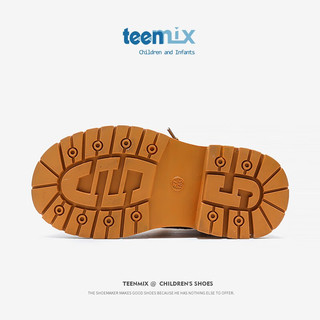 天美意（TEENMIX）童鞋儿马丁靴女童靴子2024春秋大黄靴儿童短靴中大童男童皮靴 驼色 26