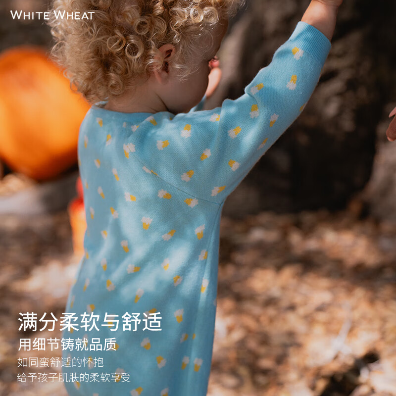 white wheat新生婴儿2024秋装连体衣满月男女宝宝纯棉满印连体爬服