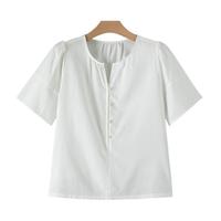 晚白【新品】2025夏款休闲老钱风衬衣气质纯色时尚衬衫女