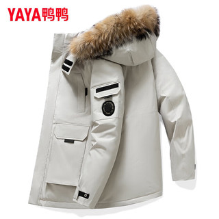 鸭鸭（YAYA）羽绒服男女同款冬季可拆帽加厚工装户外时尚貉子毛领保暖外套 黑色 S (165/84A)