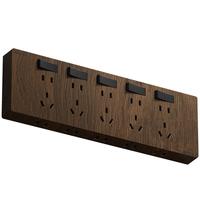 国际电工86型复古木纹扩展插座厨房墙壁多孔位开关原位替换无线转换插排 胡桃木色-三开21孔-左接线