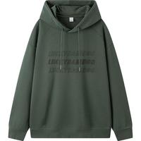 森马 Semir卫衣男校园风宽松抽绳连帽上衣春季时尚字母刺绣插肩袖装 豆沙绿40051 175/92A/L