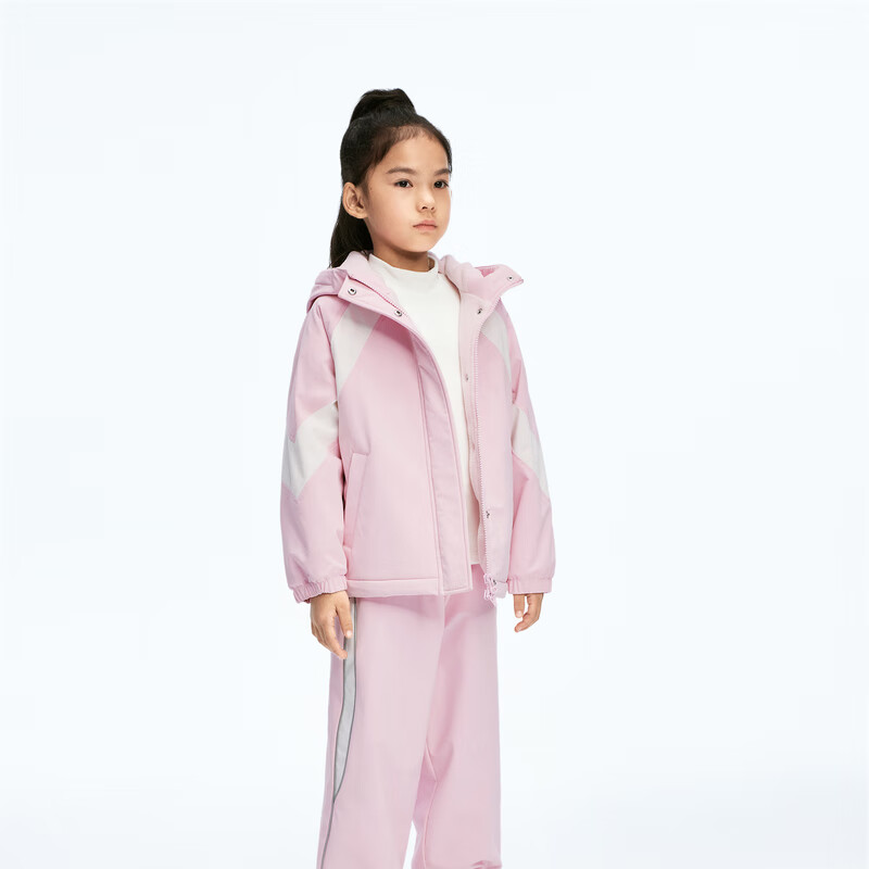 little MO&Co.防泼水 little moco童装冬装男女童加绒亲子装户外连帽夹克 雾粉色 140 140/68