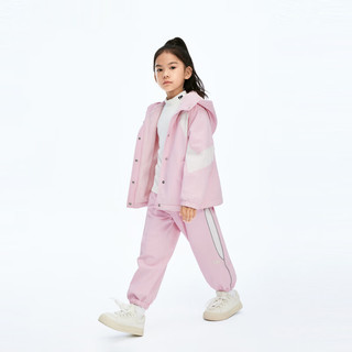 little MO&Co.防泼水 little moco童装冬装男女童加绒亲子装户外连帽夹克 雾粉色 140 140/68