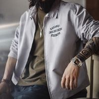 马登 MADEN美式复古教练夹克男字母刺绣翻领宽松廓形男士外套春秋休闲上衣 杏子灰 L