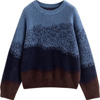 初语粉霞漫波渐变毛衣女2024冬季圆领宽松套头毛针织衫上衣 海盐奶咖 M