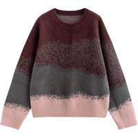 初语粉霞漫波渐变毛衣女2024冬季圆领宽松套头毛针织衫上衣 烟粉莫泊 L