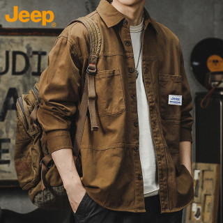 Jeep 长袖衬衫男春秋季工装休闲外套男士宽松衬衣服男装