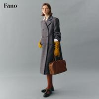 fano studios范洛Fano 60羊毛圈圈呢复古双排扣大衣女2025冬季新款毛呢外套 杂花灰