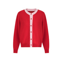 fano studios范洛Fano 氛围感今年流行独特漂亮圆领撞色毛织开衫毛衣女春季 红 M